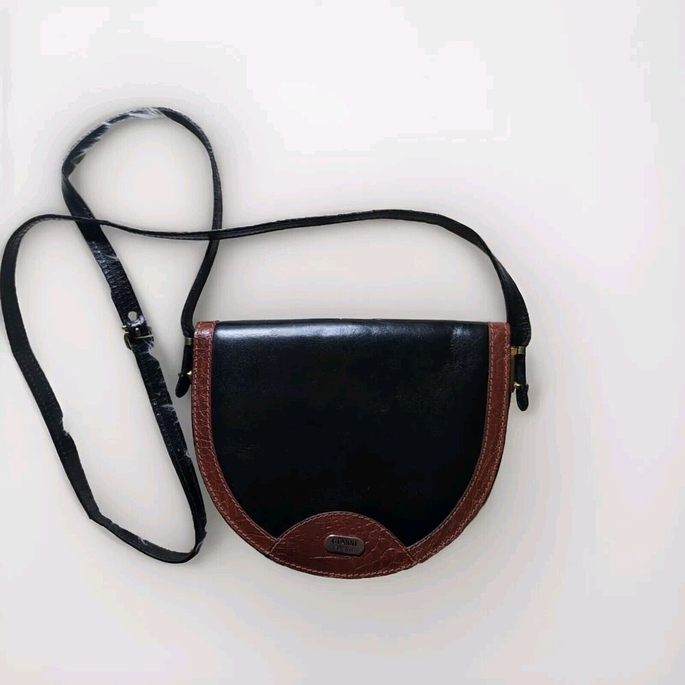 Gianni Firenze Small Mini Two-toned Black Crossbody Italian Leather Handbag